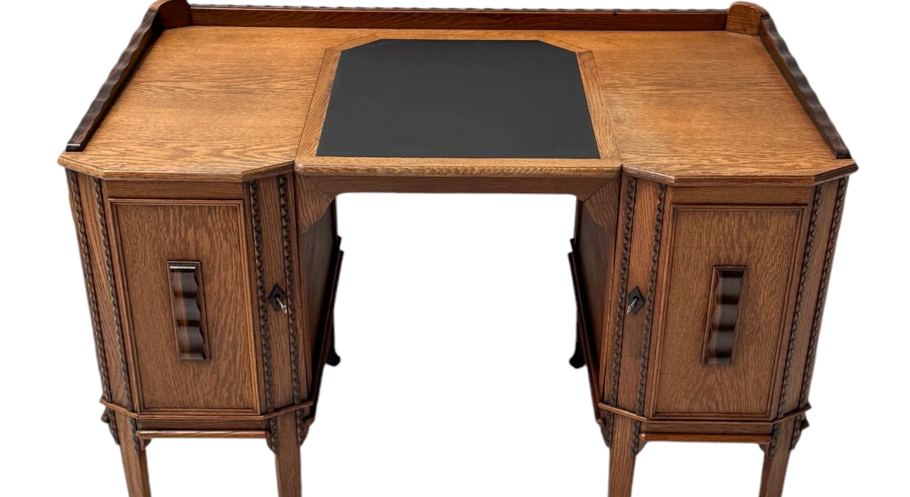 Art Deco Amsterdamse School Oak Pedestal Desk, 1920s